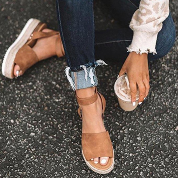 Shoes - LAST ITEM !Brown Espadrille Platform Sandals